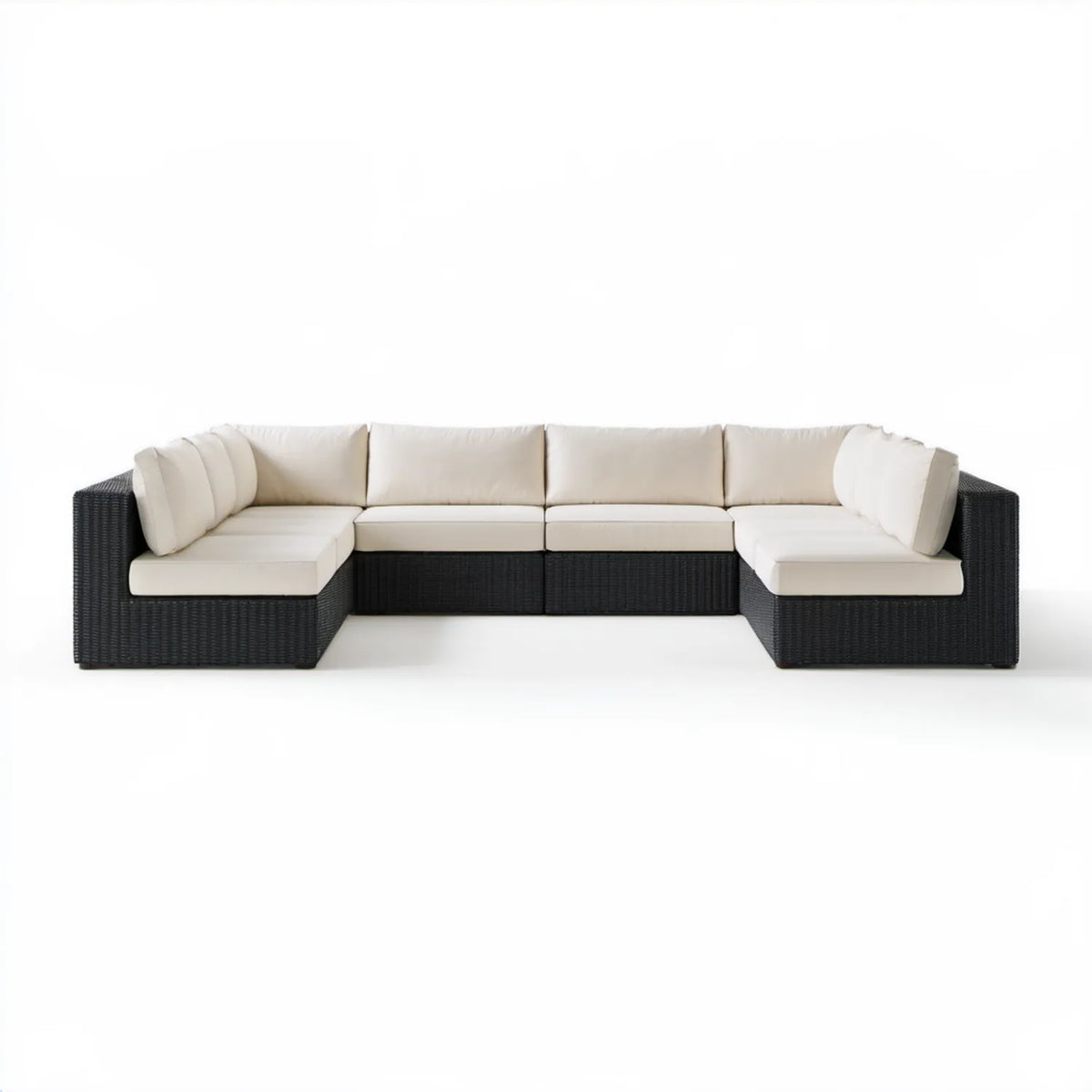 Modułowy narożnik ogrodowy z technorattanu 330 x 180 x 65 cm Czarny/Kremowy