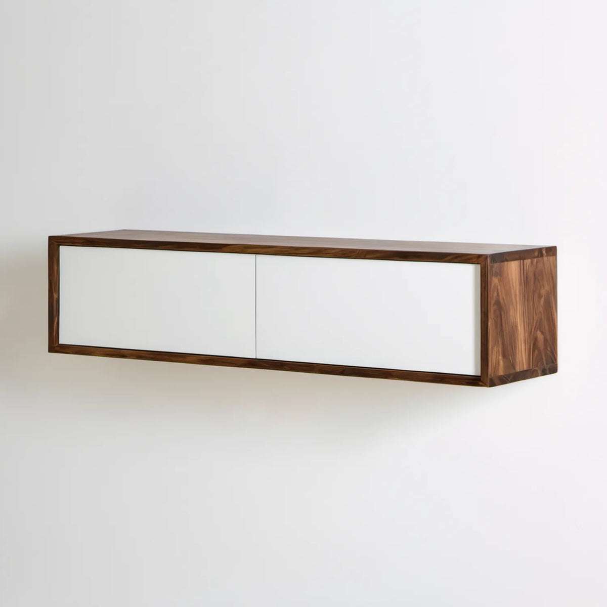 Wisząca szafka RTV z litego drewna orzechowego i MDF, orzechowo-biała, 160 × 40 × 35 cm