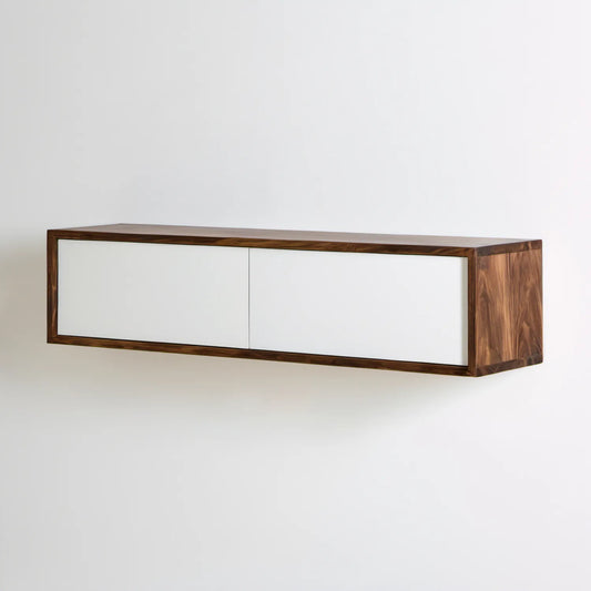 Wisząca szafka RTV z litego drewna orzechowego i MDF, orzechowo-biała, 160 × 40 × 35 cm