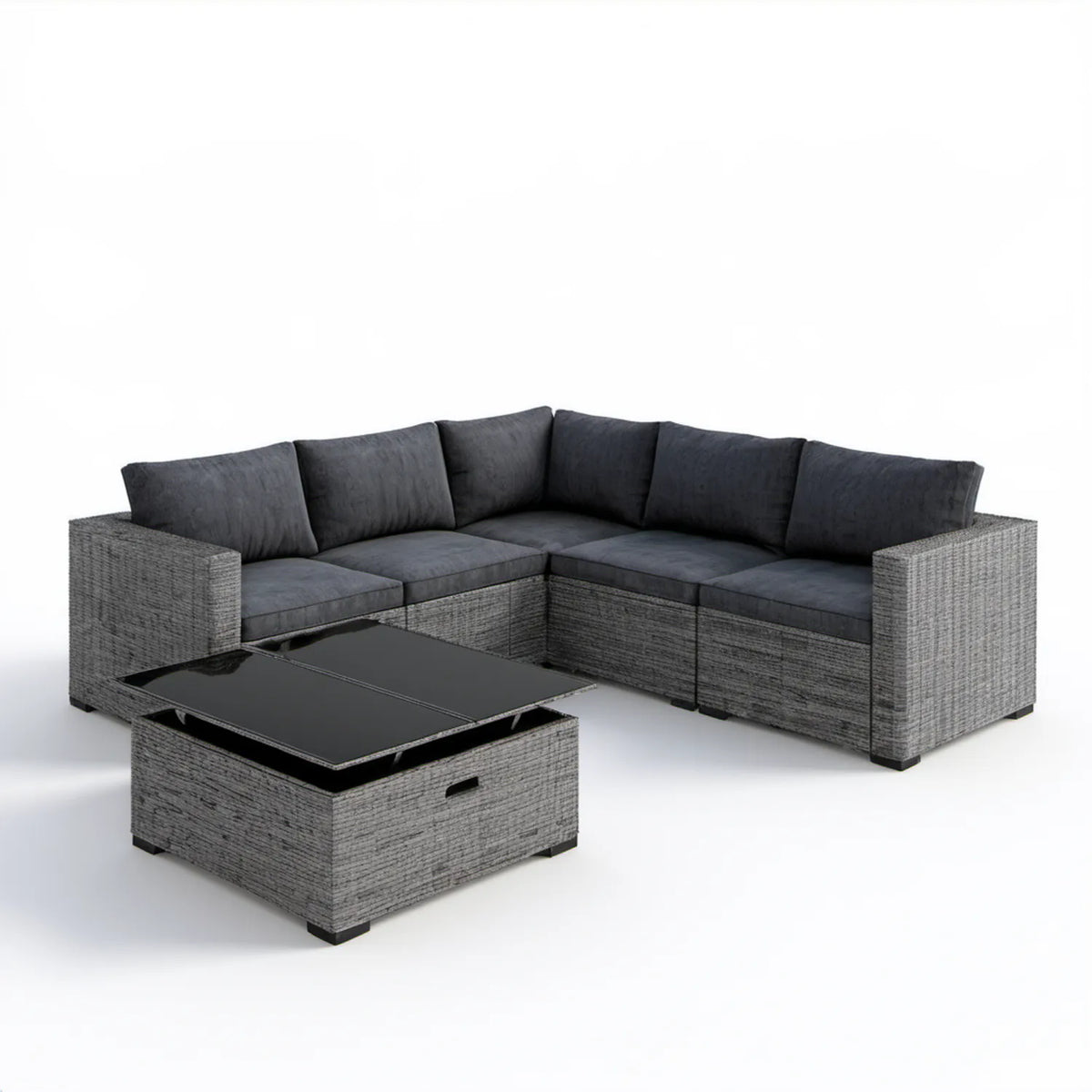 Narożny zestaw ogrodowy z technorattanu ze stolikiem 206 x 206 x 65 cm Szary/Antracytowy/Czarny